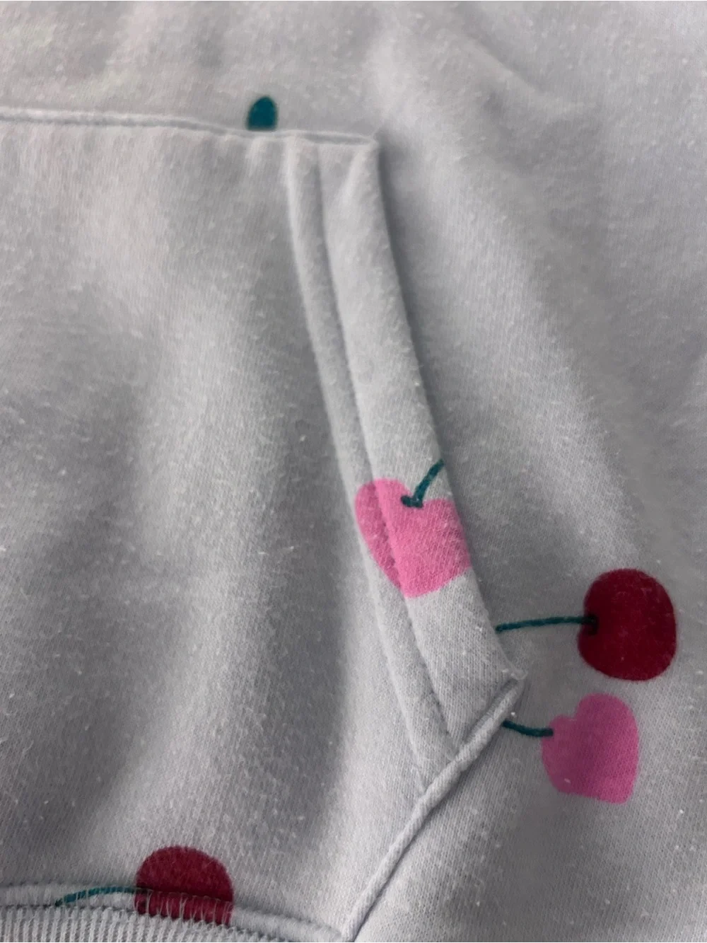 GAP Light Blue Hoodie with Pink & Red Cherry Print. Size 8